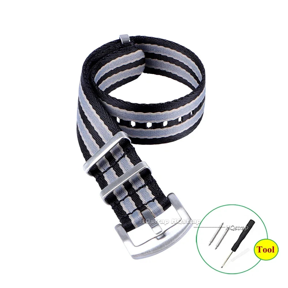 Regimental NATO Strap — Black / Khaki / Grey