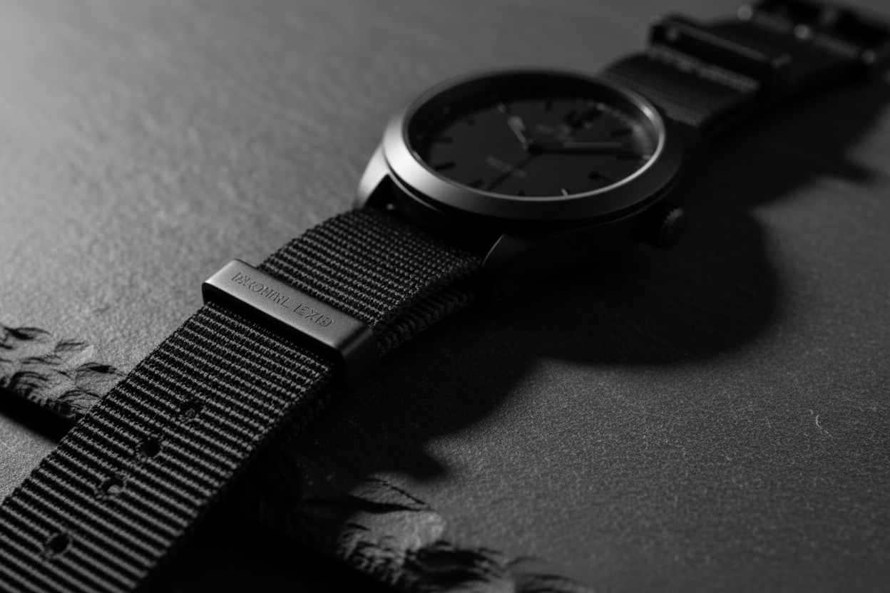 All-Black NATO Strap — Low Side Angle